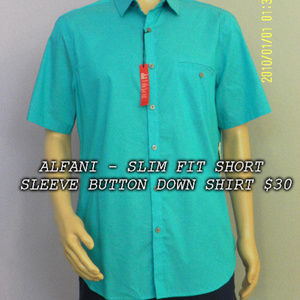 NWT Alfani Slim Fit Short Sleeve Button Down Shirt